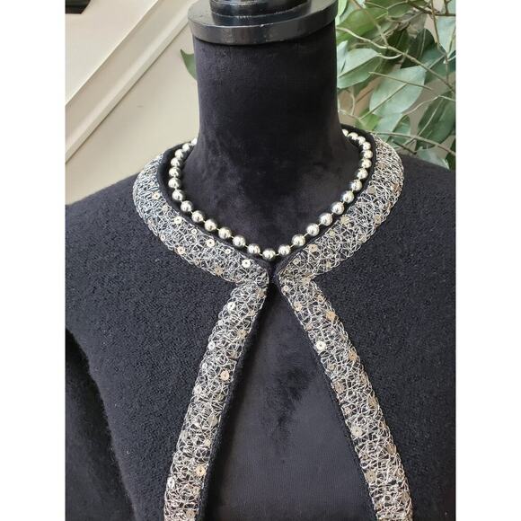 Zara Cardigan Women's Small Black Sequin Embroidered Trim 100% Wool Open Front - Picture 5 of 10